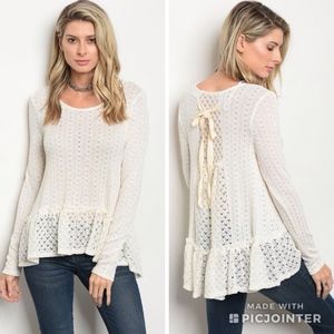 Last 1!! Eyelet Tie back ruffle sweater